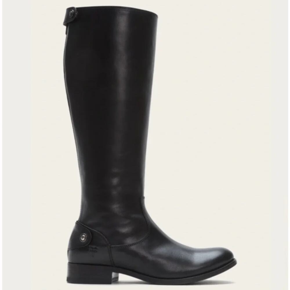 Frye Melissa Black Button Back Zip Leather Riding Boots Size 7